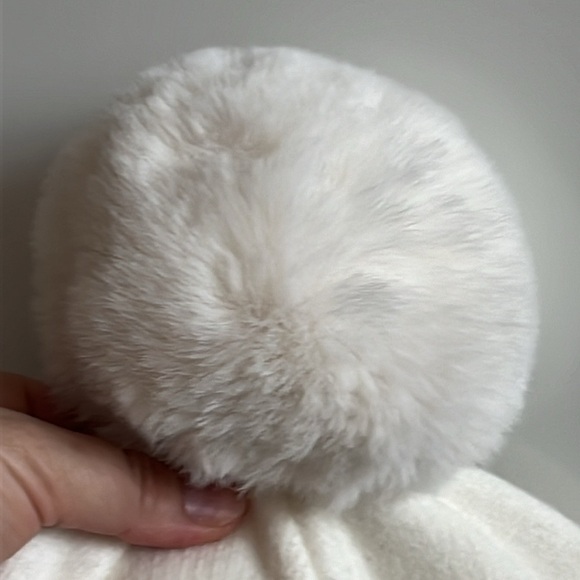 Women’s cream ivory winter hat, warm, cozy, dressy, pom pom glitter rhinestones - Picture 5 of 10